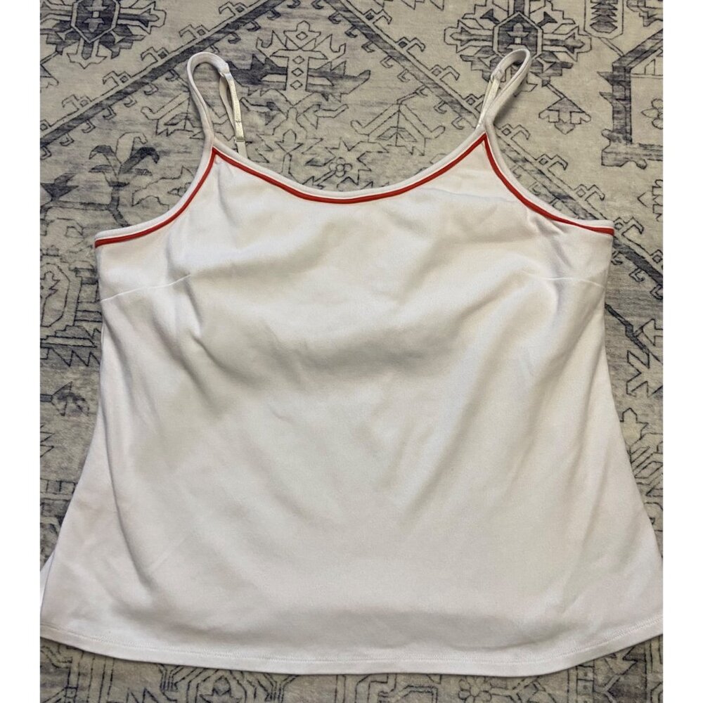 CJ Banks Womens 1X White Cami Tank Top Red Trim Cotton Stretch Adjustable Straps